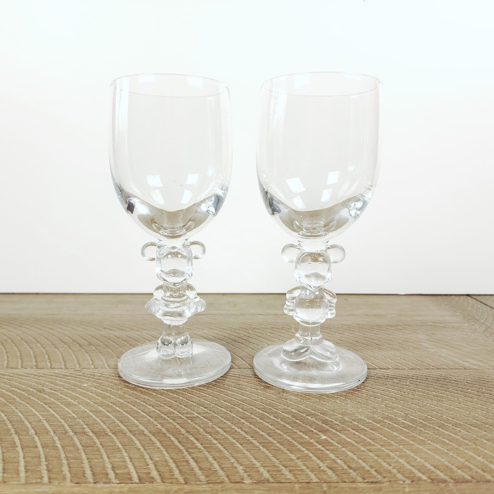 Mickey Mouse Minnie Mouse Wine Glasses 3D Figural Stem Disney Wedding Toast Pair